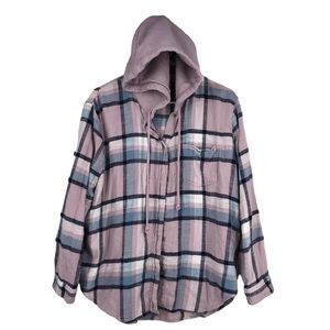 American Eagle Soft Cotton Plaid Hoodie Shirt w/Drawstring Neck; Shacket SZ S